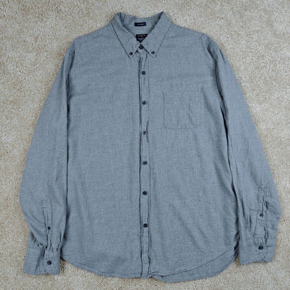 J Crew Brushed Twill Shirt Men's XL Grey Classic Fit 100% Cotton Minimalist